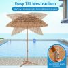 6.5 Feet Thatched Tiki Umbrella with Foldable Stand Push Button Tilt