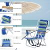 1pc Folding Beach Chair, 4 Position Portable Backpack Foldable Camping Chair with Headrest Cup Holder and Wooden Armrests, Blue & Green Stripes