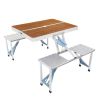 136*85.5*67cm 50kg Aluminum Alloy Table And Chair One Piece Camping One Piece Table And Chair Wood Grain Color